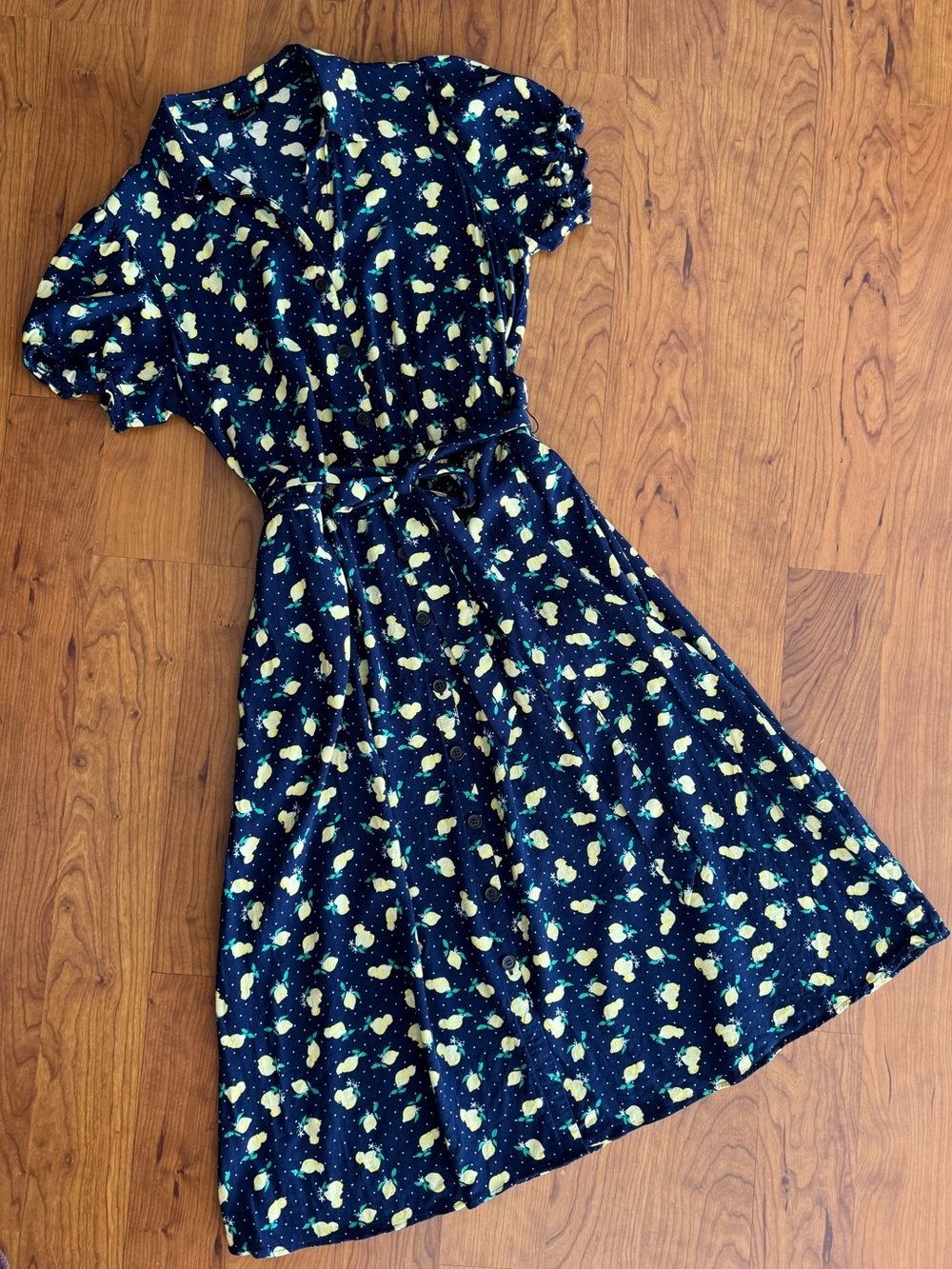 Talbots Navy Blue Dress with Yellow lemon Print size 12